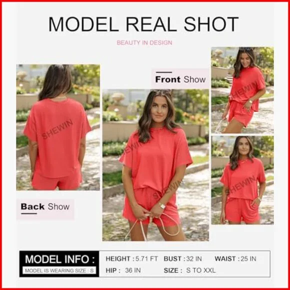 Two Piece Lounge Set Short Sleeve Top High Waisted Shorts with Pockets